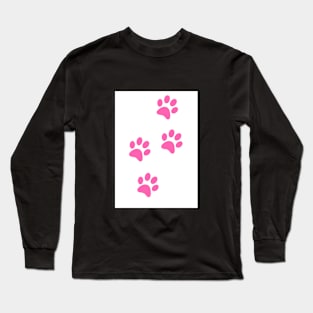 Pink Paw-prints on a white surface Long Sleeve T-Shirt